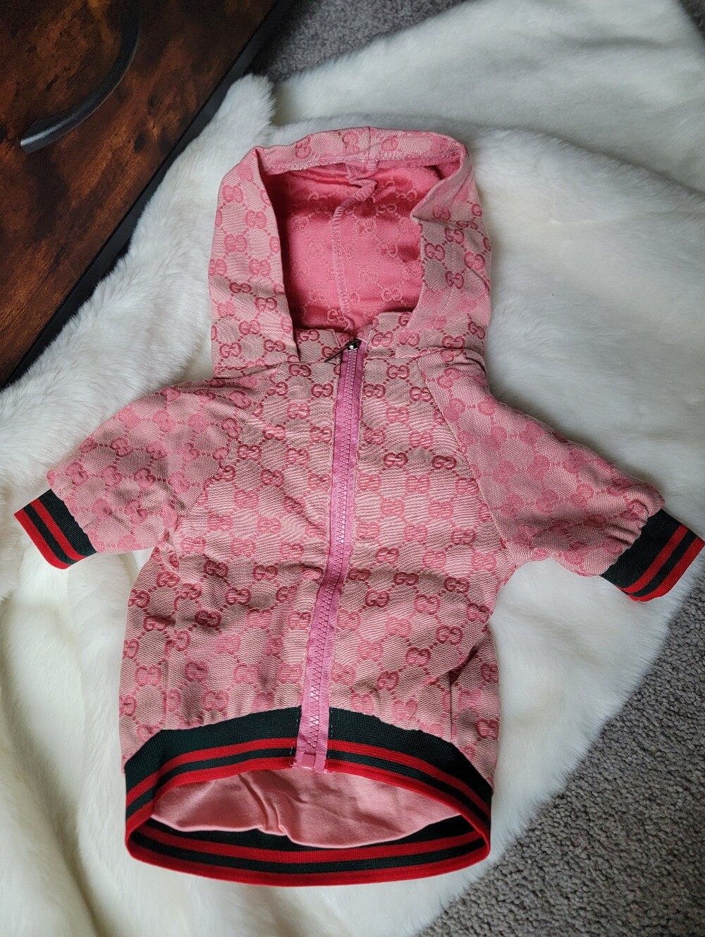 Stylish Pink Monogram Dog Hooded Jacket